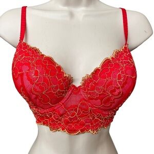 Josie Natori Red‎ Lace Bra Size 32 DD Red Hot Palm Valentine’s Day